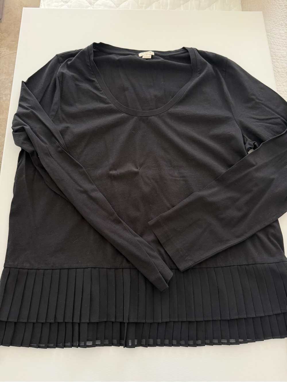 J. Crew Black Long-Sleeve Pleated-Hem Tee